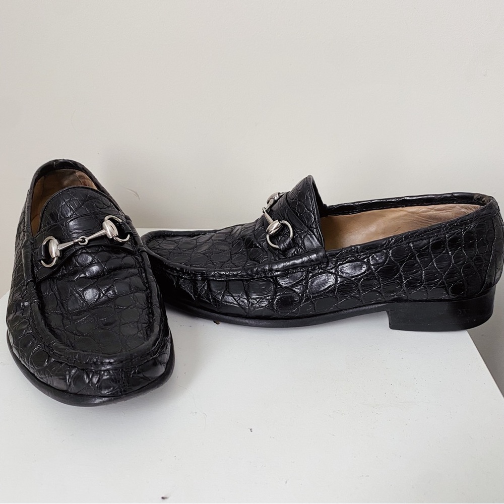 Gucci 1953 Classic Black Alligator Skin Silver Horsebit Loafers 41.5 G 8.5 9 US - Picture 3 of 12